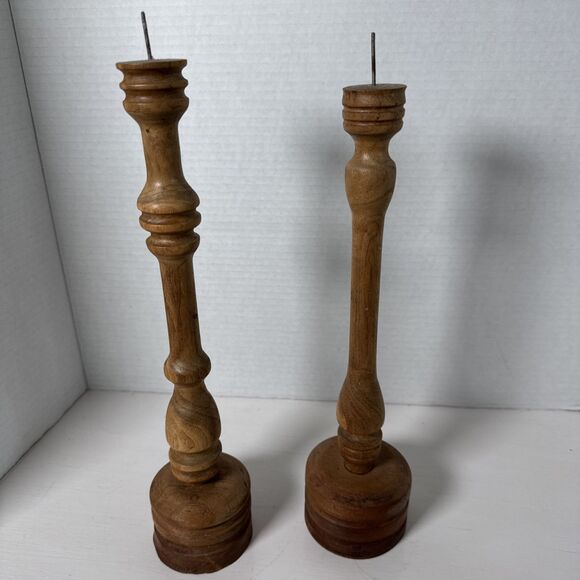 Vintage Handmade Wooden Spindle Candle Holders - Picture 10 of 10